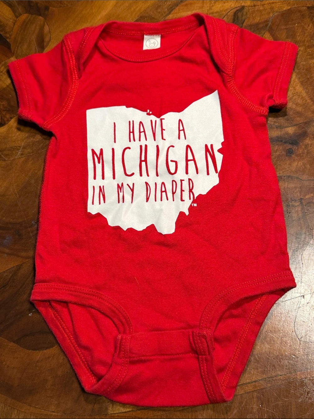 Rabbit Skins Red Baby Bodysuit with White Michigan Graphic
